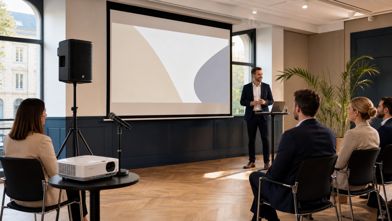 Pack Séminaire Vidéoprojecteur + écran + micro + enceinte pour vos réunions et événements professionnels